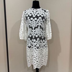 Johnny Was Lisetta Lace Mini Dress in White